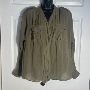 Vintage Christine Albers Linen Blend Shirt Women M Brown 90s Utility Button Up